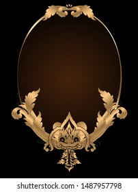 Decorative vintage frames, Oval Gold photo frame. pattern Thai art style