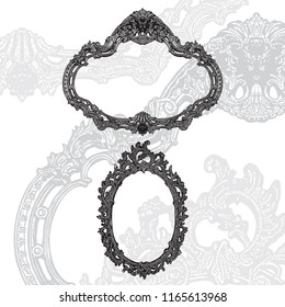 Decorative vintage frames for picture or mirror. Vector Illustration, pattern design antique, decoration in engraving style isolated on white background.