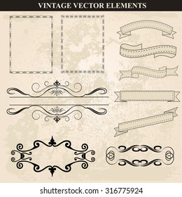 Decorative vintage frames ribbons and borders set vector. Abstract vintage frame design in various styles. Vector Vintage Ornament 