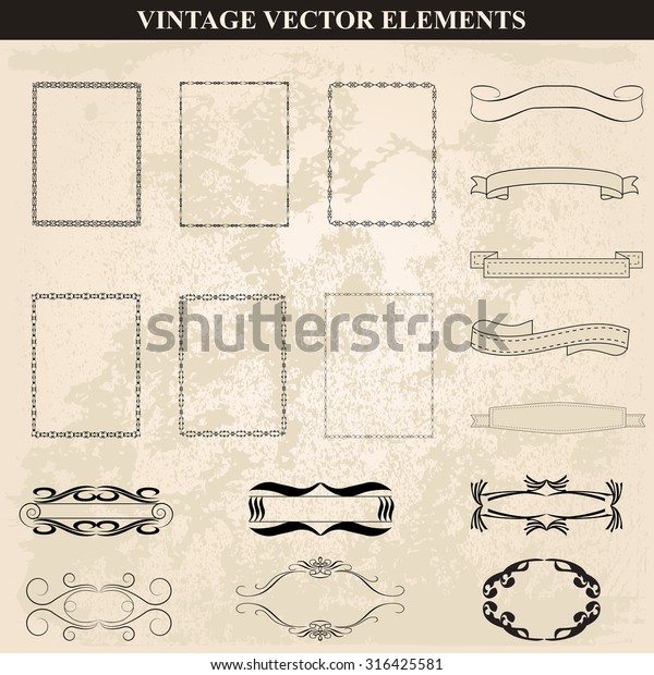 Decorative vintage frames ribbons and borders set\
vector. Abstract vintage frame design in various styles.Vector\
Vintage Ornament 