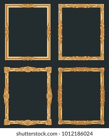 Decorative vintage golden vector frames. Old shiny luxury gold borders. Vintage picture photo, decoration frame ornate illustration