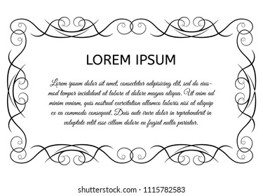Decorative vintage horizontal frame with the place for your text in center. Vintage ornament greeting card template. Vector illustration.
