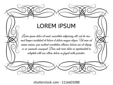 Decorative vintage horizontal frame with the place for your text in center. Vintage ornament greeting card template. Vector illustration.
