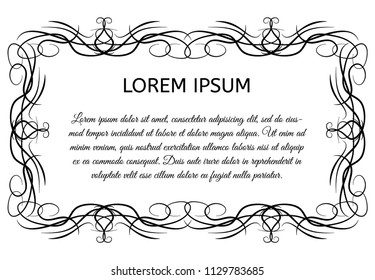 Decorative vintage horizontal frame with the place for your text in center. Vintage ornament greeting card template. Vector illustration.
