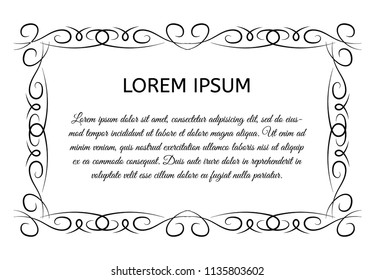 Decorative vintage horizontal frame with the place for your text in center. Vintage ornament greeting card template. Vector illustration.
