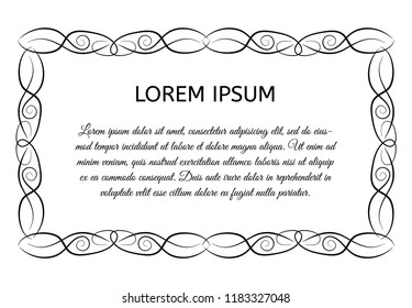 Decorative vintage horizontal frame with the place for your text in center. Vintage ornament greeting card template. Vector illustration.
