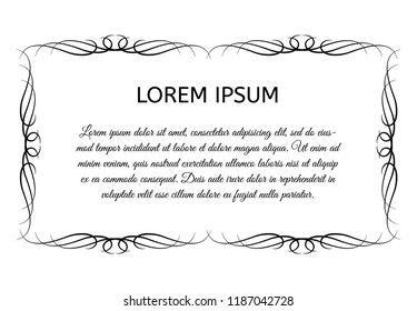 Decorative vintage horizontal frame with the place for your text in center. Vintage ornament greeting card template. Vector illustration.
