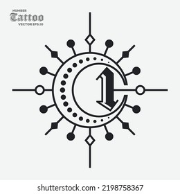 Decorative vintage initial letters 1 monogram. Suitable for tattoo studio