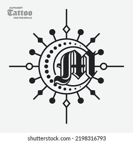Decorative vintage initial letters M monogram. Suitable for tattoo studio