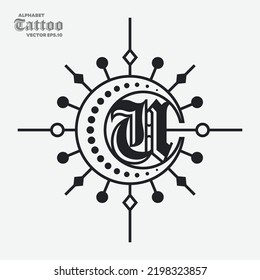 Decorative vintage initial letters U monogram. Suitable for tattoo studio