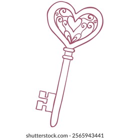 Decorative Vintage Key with Heart.
