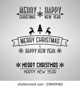 Decorative vintage Merry Christmas signs with reindeer and snowflakes
