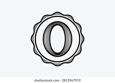 Decorative vintage monogram featuring the letter O or number zero inside an elegant wavy frame with fine lines.