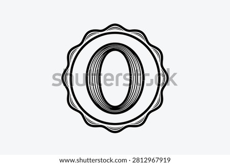 Decorative vintage monogram featuring the letter O or number zero inside an elegant wavy frame with fine lines.