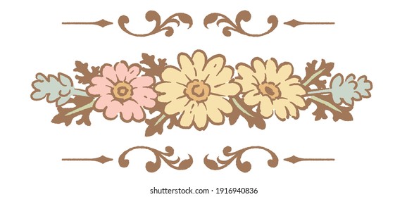 Decorative vintage ornament with flowers in antique style. Vector illustration.