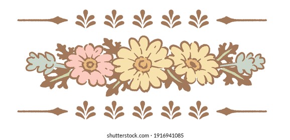 Decorative vintage ornament with flowers in antique style. Vector illustration.