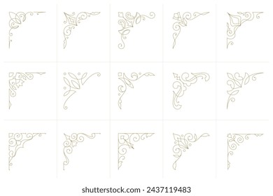 Decorative vintage ornament frame corners vector design elements set. Flourishes ornate borders for text decoration on a certificate or wedding invitation card.