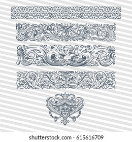 Decorative vintage ornament frames in antique baroque and roman style vector set 