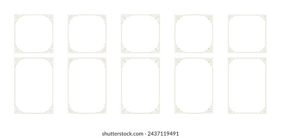 Decorative vintage ornament frames vector design elements set. Flourishes ornate borders for text decoration on a certificate or wedding invitation card.