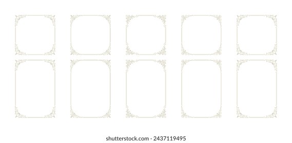 Decorative vintage ornament frames vector design elements set. Flourishes ornate borders for text decoration on a certificate or wedding invitation card.