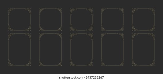 Conjunto de elementos decorativos de diseño vectorial de marcos de adorno vintage. Florece bordes adornados para la decoración del texto en un certificado o tarjeta de invitación de boda.