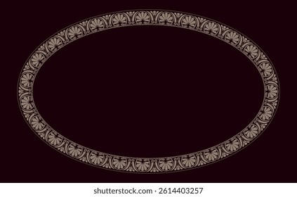 Decorative vintage  oval frame in Byzantium style. Elegant element for design, place for text. Floral gold border. Lace illustration for invitation, embroidery, porcelain, ceramic, dishes