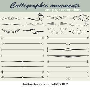 Decorative vintage page divider and calligraphic swirl ornaments vector elements.