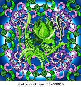 Decorative vintage pattern with light round mandalas background and green gradient background. Vector background