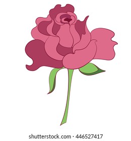 Decorative vintage pink rose flower icon. Floral vector element for your design.