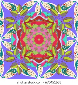 Decorative vintage print. Vector invitation with colored mandala design element. Luxury floral pattern. Round flower ornament. Square invite template. Unusual greeting in oriental boho chic style.