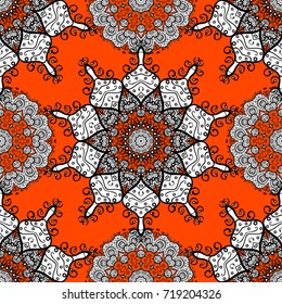 Decorative vintage print. Vector invitation with colored mandala design element. Luxury floral pattern. Unusual greeting in oriental boho chic style. Round flower ornament. Square invite template.