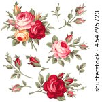 Decorative vintage rose and bud. Vector set of blooming flowers for your design. Adornment for wedding invitations and greeting cards. Antique roses for page decoration