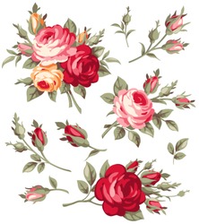 Decorative Vintage Rose And Bud. Vector Set Of Blooming Flowers For Your Design. Adornment For Wedding Invitations And Greeting Cards. Antique Roses For Page Decoration