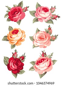 	
Decorative vintage rose and bud. Vector set of blooming flowers for your design. Adornment for wedding invitations and greeting cards. Antique roses for page decoration