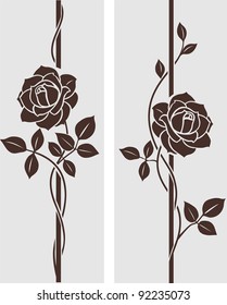 Decorative vintage rose silhouette. Vertical divider with flowers. Vector set of decorative floral elements for frame design. 