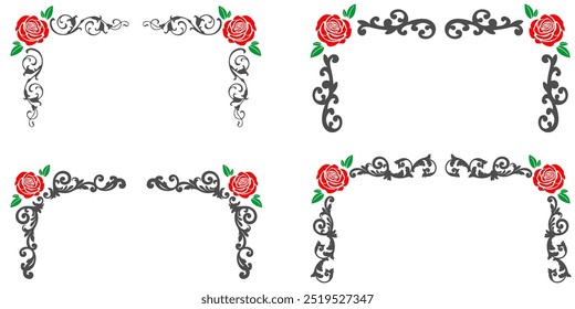 Decorative vintage roses frames vintage frames and scroll elements. Classic calligraphy swirls, swashes, dividers, . Good for greeting cards, wedding invitations, restaurant menu, royal certificates.	