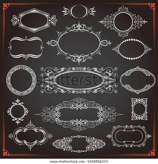 Decorative vintage rounded circle and oval frames
borders backgrounds
set