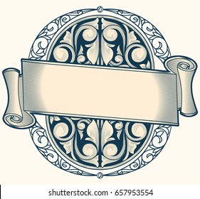 Decorative vintage scroll emblem