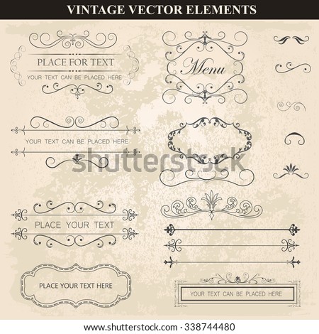Decorative vintage set of calligraphic design elements: frames, borders, floral ornaments,  page decoration. Abstract vintage frame design in various styles. Vector Vintage Ornament/ Page Decorations