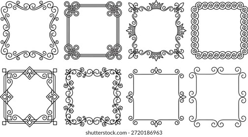 Decorative Vintage Square Frame Set Ornamental Line Art Borders Flourish Design Collection