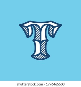 Decorative vintage T letter logo. Black letter font perfect to use in any alcohol labels, retro style logos, circus posters, luxury identity, etc.