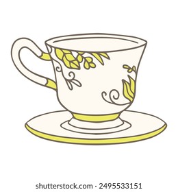 Decorative Vintage Teacup Hand Drawn Illustration