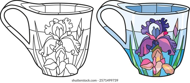 Decorative Vintage Teacup Hand Drawn Illustration for coloring