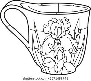 Decorative Vintage Teacup Hand Drawn Illustration for coloring