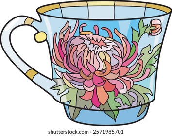 Decorative Vintage Teacup Hand Drawn Illustration