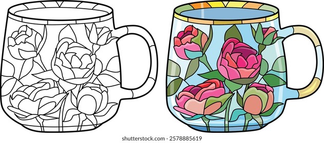 Decorative Vintage Teacup Hand Drawn Illustration for coloring