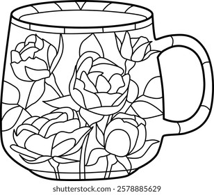 Decorative Vintage Teacup Hand Drawn Illustration for coloring