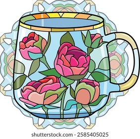 Decorative Vintage Teacup Hand Drawn Illustration on mandala