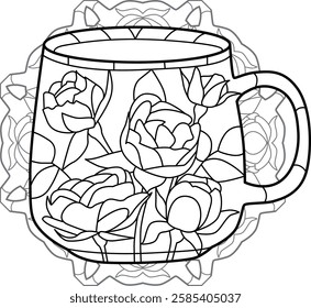 Decorative Vintage Teacup Hand Drawn Illustration for coloring