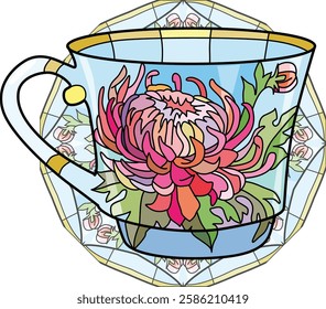 Decorative Vintage Teacup Hand Drawn Illustration on mandala